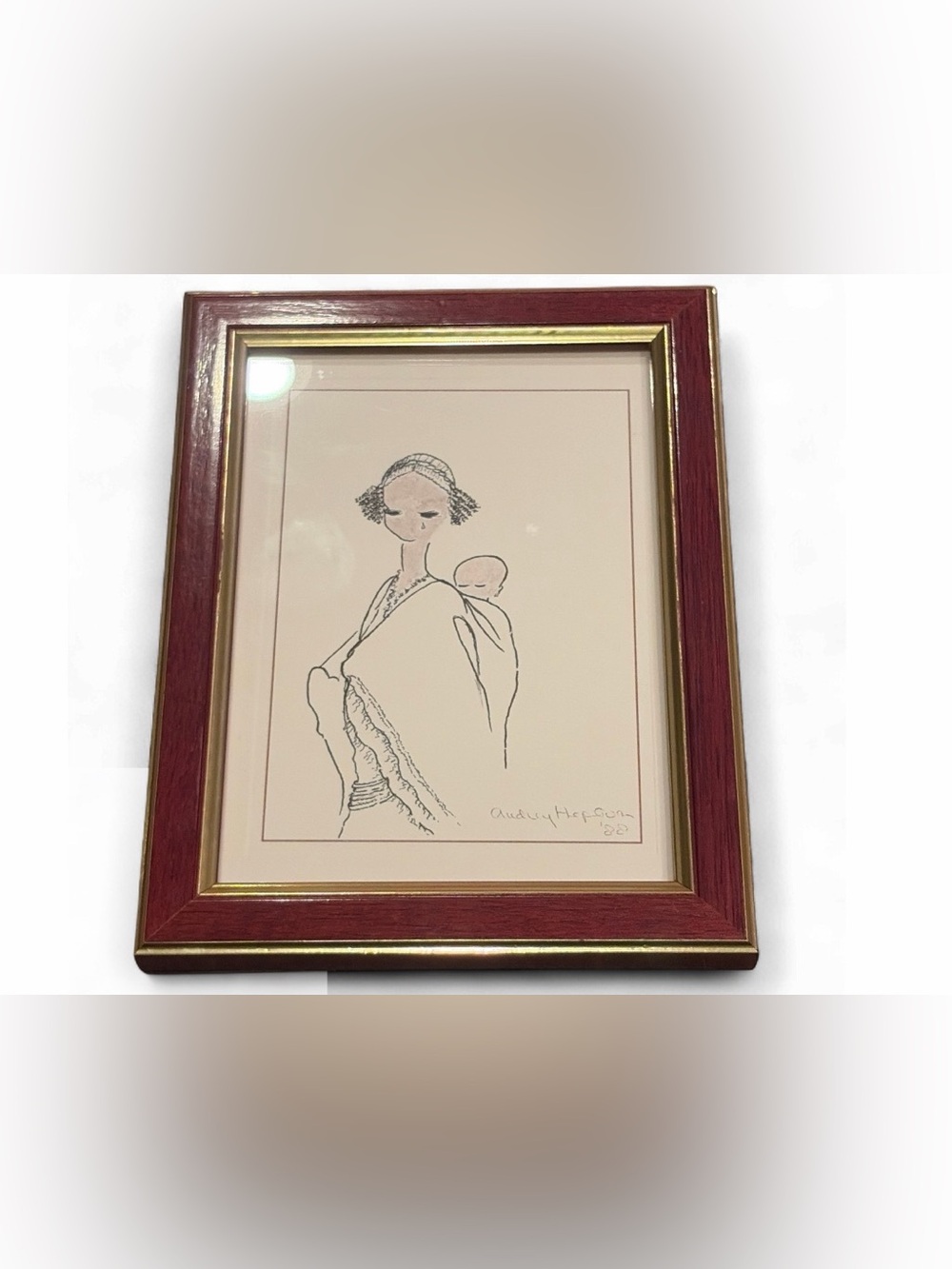 Vintage Audrey Hepburn UNICEF Mother & Child Card Framed Print Artwork Art Decor